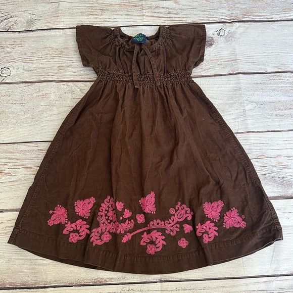 Mini Boden Other - Mini Boden Brown corduroy dress size 3/4 years spring flower